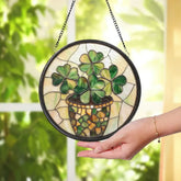 Handmade Shamrock Glass Suncatcher Irish Celtic Window Decor Green Stained Glass Ornament Lucky Charm Gift for Irish